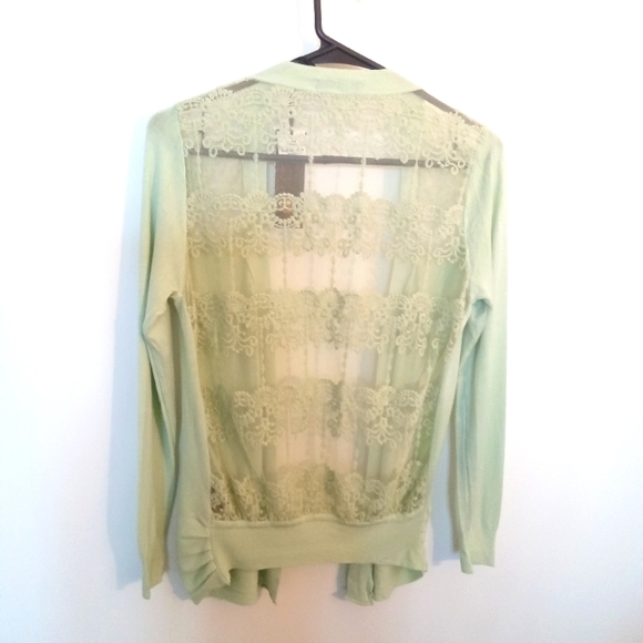 Open Front Cardigan with Lace Back and Shoulder Inserts - Picture 12 of 12